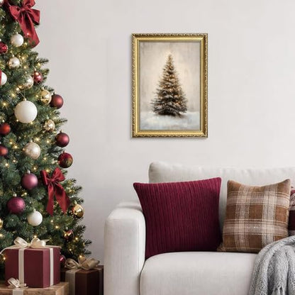 Christmas Tree Wall Art in Snow Frame - Rustic Pine Canvas Decor 16x24