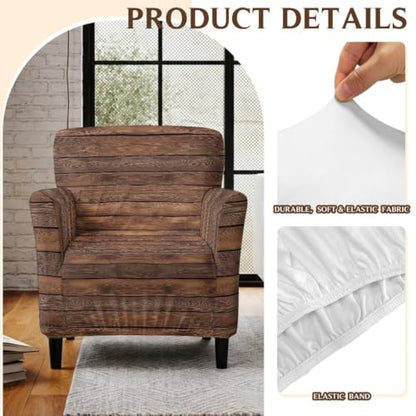 Wood Texture Arm Chair Slipcover for Living Room Fall Decor - Elastic & Universal Fit
