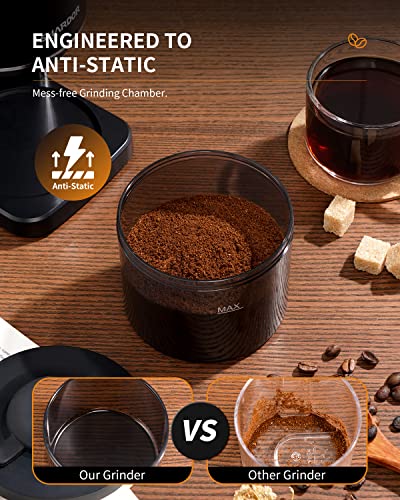 KIDISLE Conical Burr Coffee Grinder - 35 Settings, Anti-Static, Black