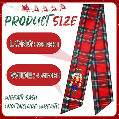 Christmas Red and Black Satin Sash Set for Front Door - Nutcracker Wreath Decor