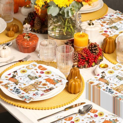 Fall Napkins Cocktail Paper Set with Dogs Pumpkins Sunflowers 50 Sheets