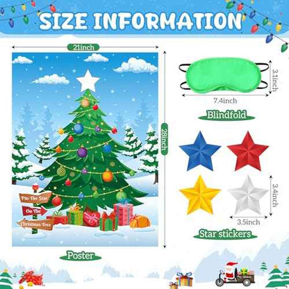 Faccito Pin The Star on The Christmas Tree Game Christmas Games for Party Xmas Games with Large Poster Sticker Blindfold Pin The Christmas Game for Holiday Group Family Winter Activities Supplies