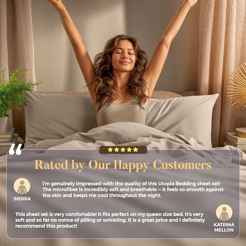 Utopia Bedding Twin XL Sheet Set – 3 Piece Bed Sheets for Twin XL Size Bed, Soft and Breathable Microfiber, Includes 1 Fitted Sheet, 1 Flat Sheet and 1 Pillowcase – Oeko Tex (Beige)
