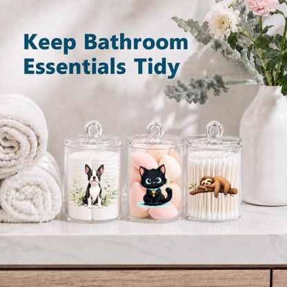 Deer Cotton Swab Holder with Lid - Clear Acrylic Woodland Bathroom Jar