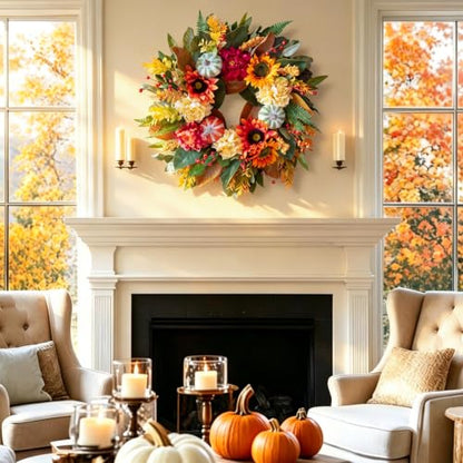 Harvest Fall Wreath for Front Door 24 Inch Autumn Magnolia Decor
