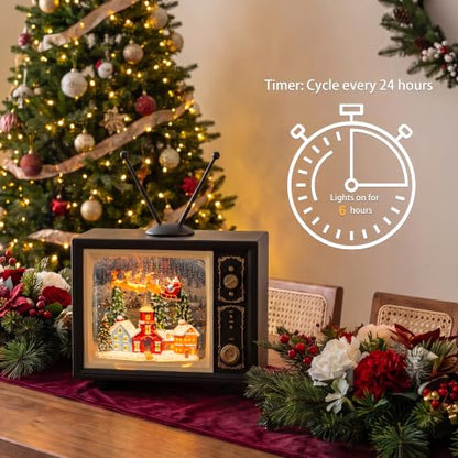 Christmas Snow Globe TV Lantern with Music & Light, 9-Inch Santa & Reindeer Scene