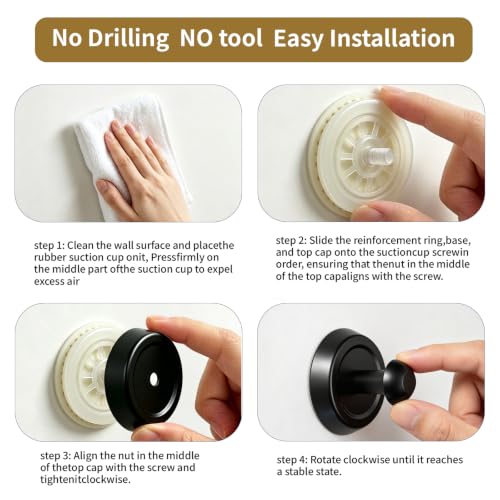 Black Suction Cup Hooks Removable Bathroom Towel Holder Shower Organizer