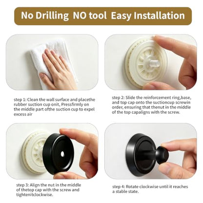 Black Suction Cup Hooks Removable Bathroom Towel Holder Shower Organizer
