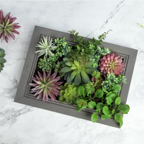 Nattol Hanging Wall Artificial Plants 3D Artificial Succulent Plants Wall Hanging Plants with Rectangle Wooden Frames Faux Plants Greenery for Indoor Wall Decor