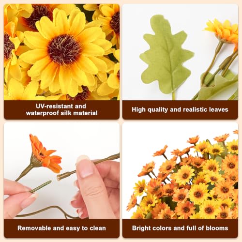 Artificial Fall Flowers Bundle with 252 Blooms - Yellow & Orange, 12 Stems for Outdoor Decor