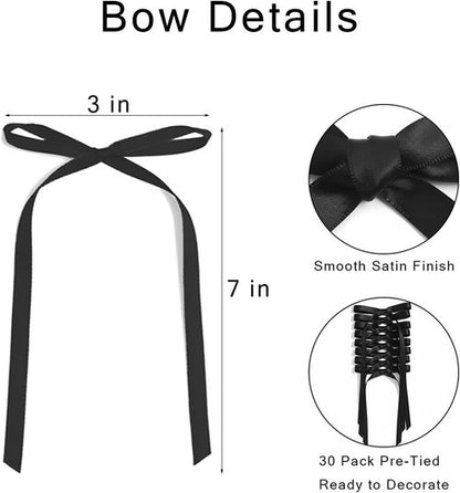 30 Pack Satin Bow Cake Decorations - Pre-Tied Ribbon Bows (3.5 x 6.5 Inch) | Elegant Black Cake Decor