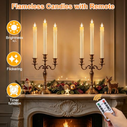 Ivory Rechargeable Flameless Taper Candles Set of 6 with Remote