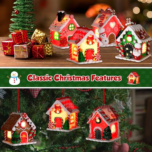 Christmas Gingerbread House Ornaments - 18 Lighted Holiday Decor - Classic