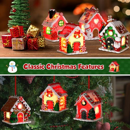 Christmas Gingerbread House Ornaments - 18 Lighted Holiday Decor - Classic