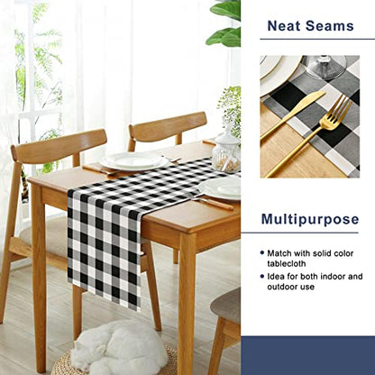 Black and White Buffalo Plaid Table Runner 48x14 Inches - Waterproof Polyester