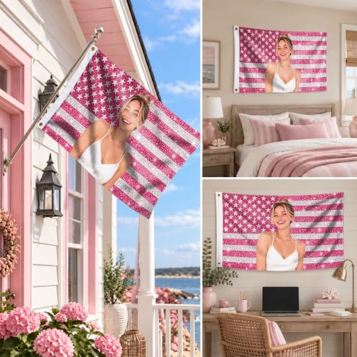 Custom Pink American Flag with Photo - Multiple Sizes, DS05 Variation