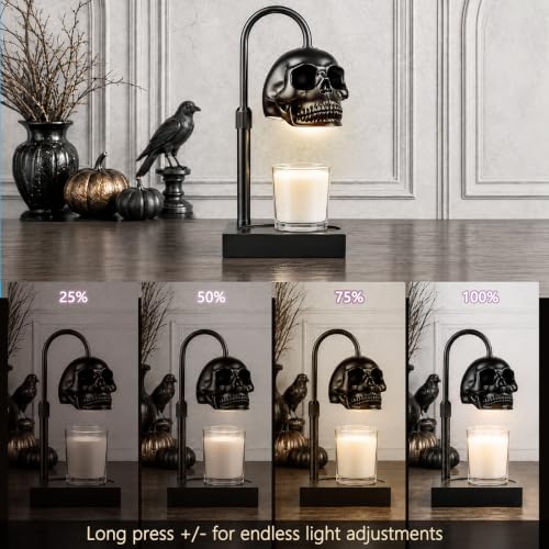 Skull Candle Warmer Lamp with Timer & Dimmer - Gothic Skeleton Wax Warmer, Adjustable Height, Black 1 Pack