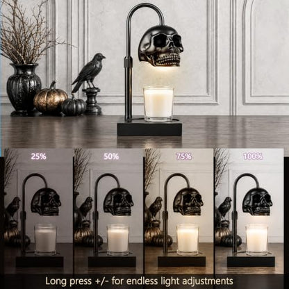 Skull Candle Warmer Lamp with Timer & Dimmer - Gothic Skeleton Wax Warmer, Adjustable Height, Black 1 Pack