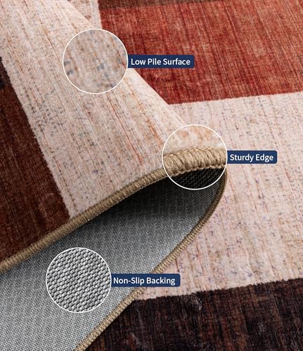 Brown 2x8 Hallway Runner Rug Non Slip Geometric Patchwork Carpet for Entryway