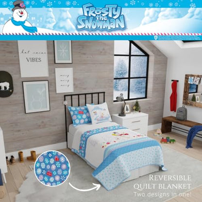 Frosty The Snowman Twin Quilt Set with Pillow Sham - Holiday Bedding