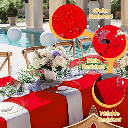 Red 60x102 Inch Tablecloth - 6 Pack Polyester Spill-Resistant Linen for Rectangular Tables