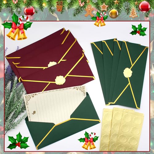 Business Envelopes with Gold Border - #10 Pack of 30 Green Red Holiday Envelopes