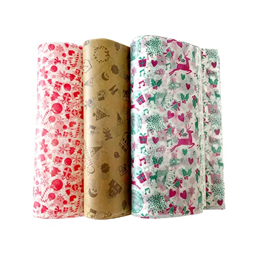 Christmas Wax Paper Sheets - 150 Pcs Food Wrapping & Picnic Tissue - Holiday Pattern Variation