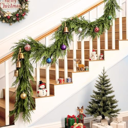 6Ft Real Touch Cedar Garland with 160 Branches for Indoor Outdoor Christmas Decor - Lush & Realistic