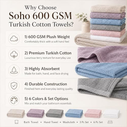 Dark Grey Turkish Cotton Bath Towel - 600 GSM Ultra Soft & Absorbent Luxury Hotel Spa Collection, 28x56 Inches
