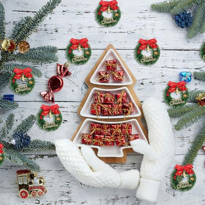 Mini Christmas Wreath Ornaments 6.5cm Holiday Decor Set with Bows Bells & Sign