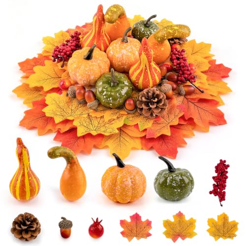 Autumn Artificial Pumpkins and Fall Decor Set for Thanksgiving and Harvest
