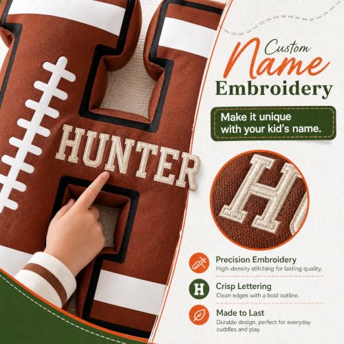 Personalized Sports Letter Pillow with Name - Football Themed Plush Decor