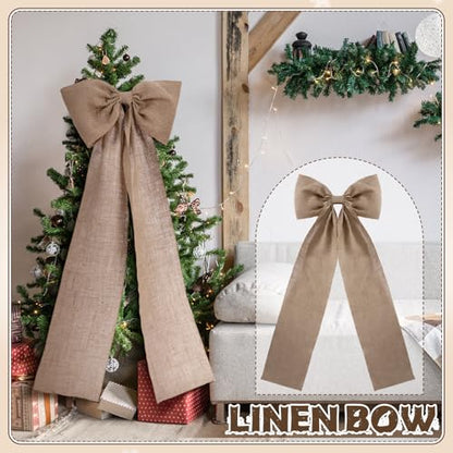Giant Burlap Christmas Tree Topper Bow - Rustic Holiday Decor