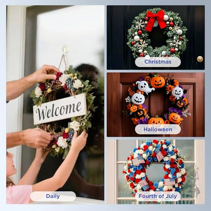 OUTXE Wreath Hanger for Front Door 2 Pack - Upgraded Suction Cup Reef Hook White