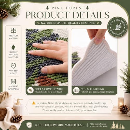 Junkin Christmas Tree Bathroom Rug - Scalloped Chenille Non-Slip Bath Mat