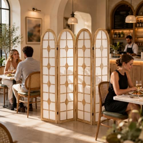 4 Panel Shoji Room Divider, Wood Folding Privacy Screen - Natural (Variation: 4 Panels Natural / 4 Panels)