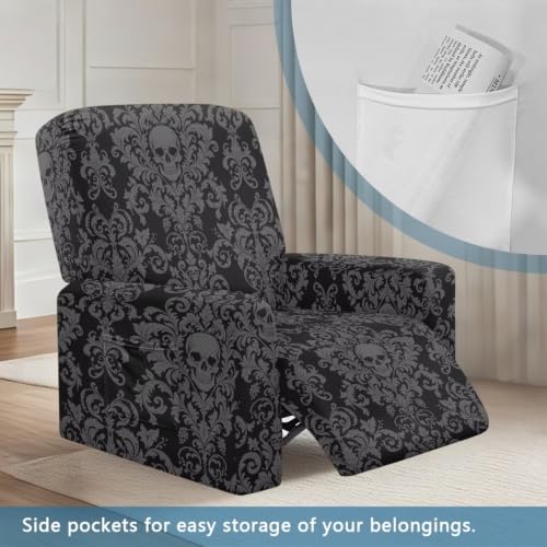 Gothic Skull Lazy Boy Recliner Cover 4-Piece Halloween Damask Variation