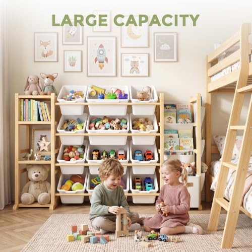 Kids Toy Storage Organizer with 12 Bins & Shelves - White
