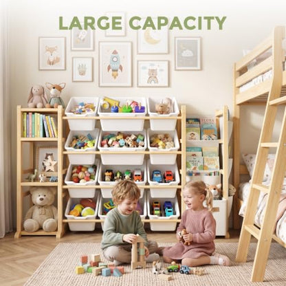 Kids Toy Storage Organizer with 12 Bins & Shelves - White