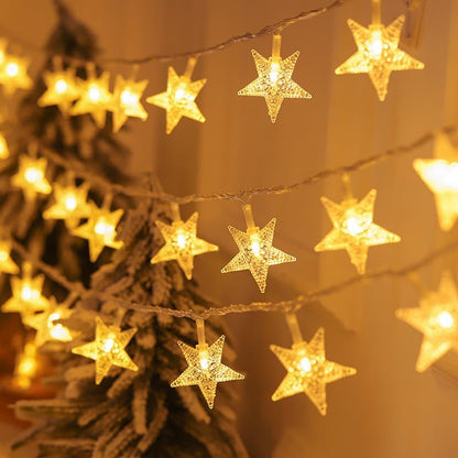 Star String Lights - 50 LED Twinkle Lights | 17 ft Battery Operated Fairy Lights for Kids' Bedroom & Wedding Decor, Warm White