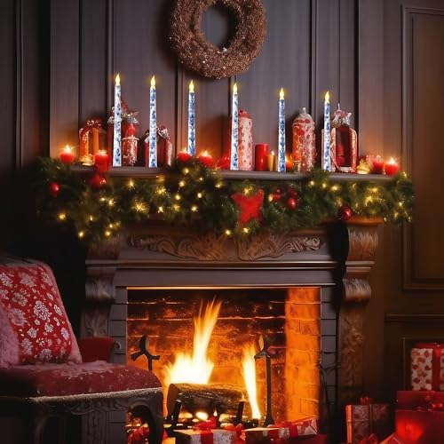 Chinoiserie Flameless LED Taper Candles - 6 Pack, 11 Inch, Blue & White