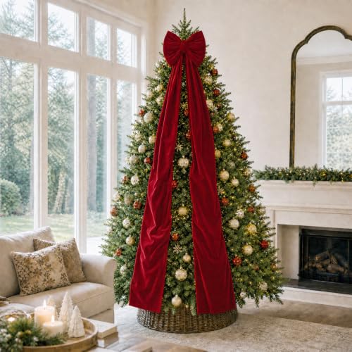 16x71 Inch Extra Large Velvet Christmas Bow for Tree - Reusable Holiday Decor