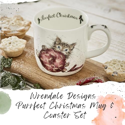 Purrfect Christmas Mug & Coaster Set with Hand-Painted Kitten Design