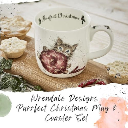 Purrfect Christmas Mug & Coaster Set with Hand-Painted Kitten Design
