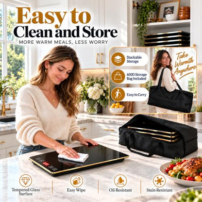 XXL 35x16 Inch Electric Food Warming Tray - Adjustable Temperature, Modular Design, Includes Storage Bag