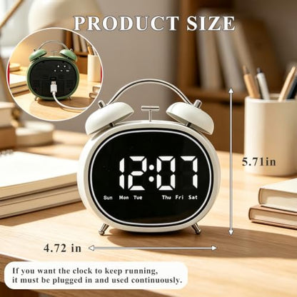 Small Round Digital Alarm Clock with Silent Mode - White