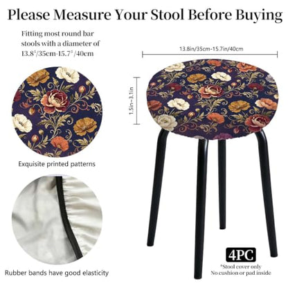 Flower Cluster Pattern Stool Cover Set - Elastic Round Seat Slipcovers for 13.8-15.7 Inch Chairs