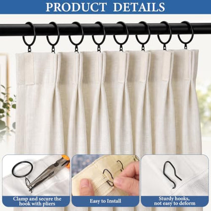 Metal Curtain Rings with Hooks - Black, 38mm - 30 Pieces