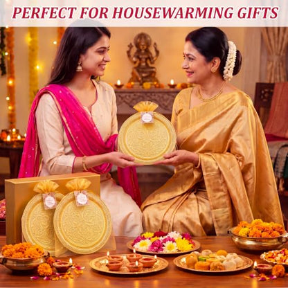 6 Pcs Gold Finish Indian Pooja Thali Tray Set for Religious & Festive Gift Giving