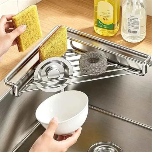 Stainless Steel Corner Sink Shelf - Triangular Open Wire Drying Rack for Kitchen & Bathroom